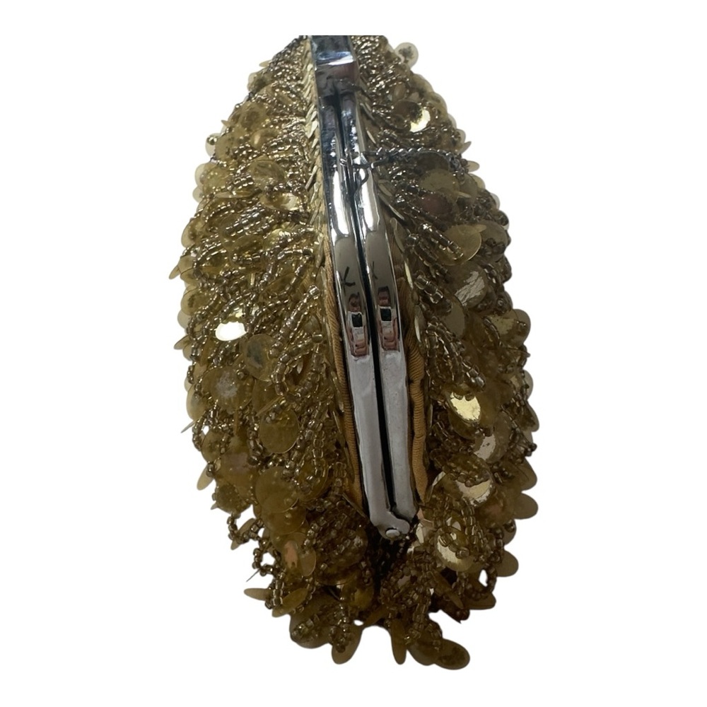 BCBG MAXAZRIA GOLD SEQUIN CLUCTCH W SATIN LINING Dazzling Gold Evening Clutch - Picture 10 of 13